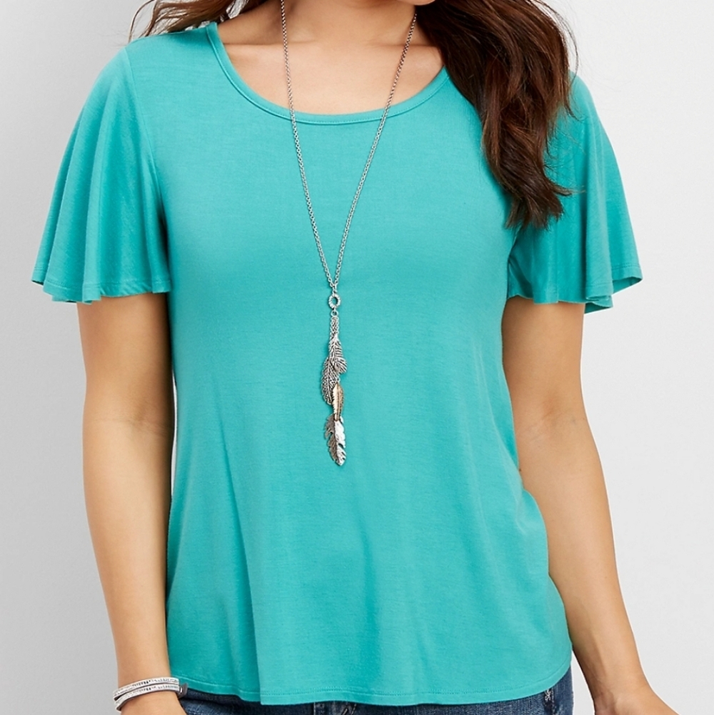 Maurices 24/7 Tee With Flutter Sleeves And Criss Cross Back